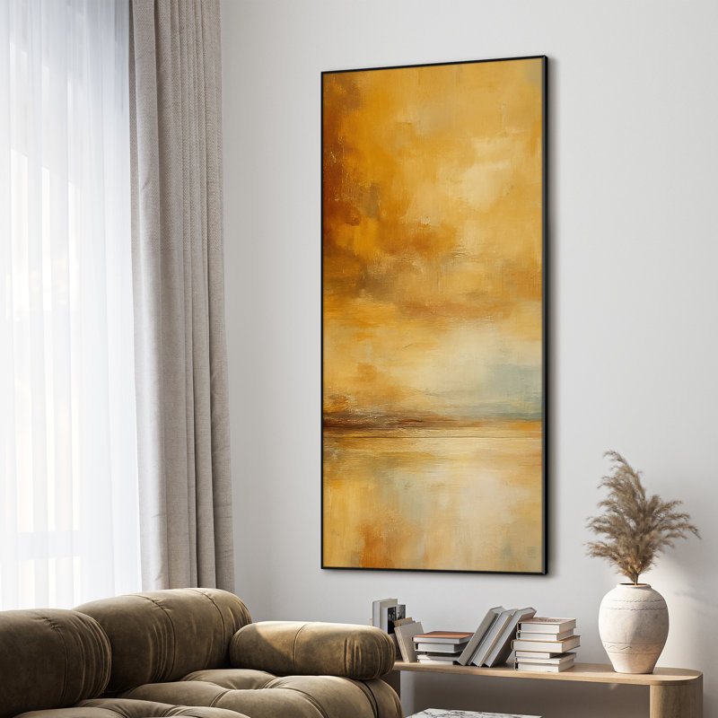 Extra Large Wall Art Fabric Print - Amber Horizon Abstract Wall Decor for Living Room or Bedroom - "Frame Assembly Required (Unfinished Frame)"