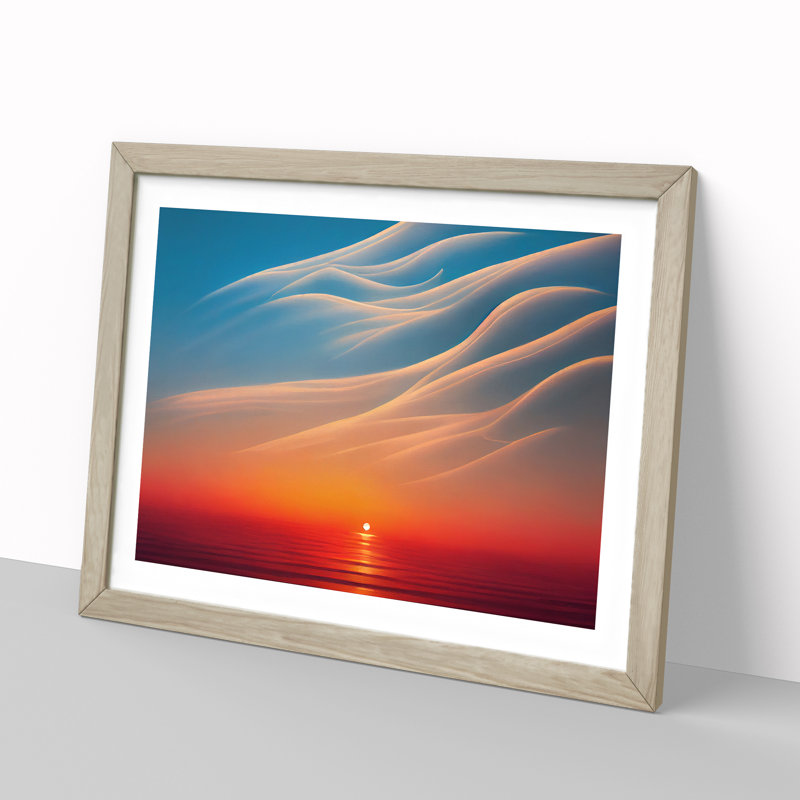 Joyous Sunset Seascape - Framed Print, 34cm H x 46cm W x 2cm D, Oak