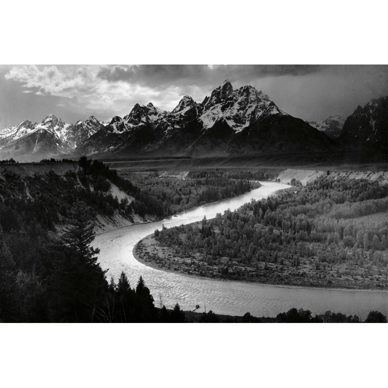 «The Tetons And The Snake River» par Ansel Adams, reproduction à la machine, Impression encadrée sans passe-partout, Noir