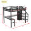 Lit mezzanine simple en métal de taille XL avec bureau en L, port USB, DEL et tablette réglable, idéal pour une utilisation compacte et multifonctionnelle