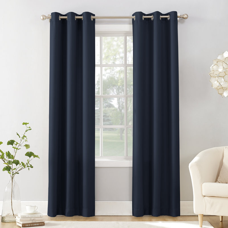 Karpinski Casual Textured Semi-Sheer Grommet Curtain Panel, 40" W x 84" L, Navy