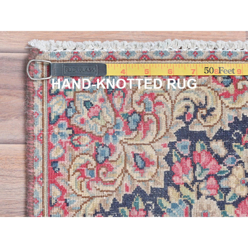 Tapis oriental carré en laine noué à la main à poil long de 1 pi 9 po x 1 po 9 po Kerman Shabby Chic