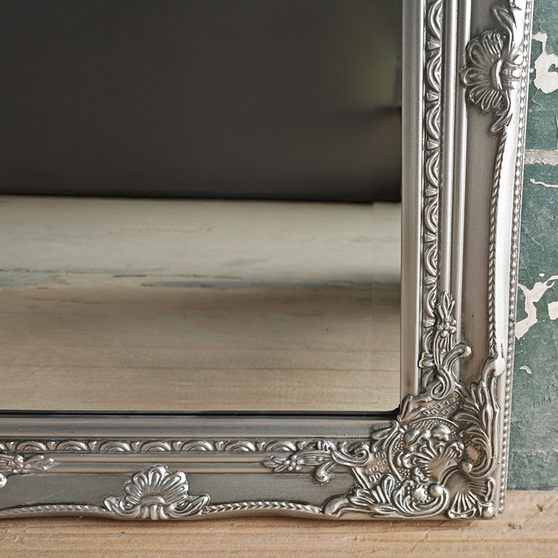 Kelleher Solid Wood Rectangle Mirror, Antique Silver, 53cm H x 42cm W