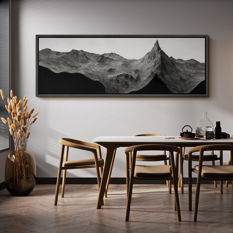 Large Framed Canvas Print Wall Art - Mountain Nature Landscape Print for Modern Home Decor, 20" H x 60" W, Black