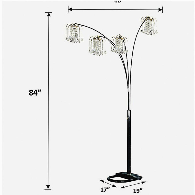 Black 4-Light Crystal-Inspired Archway Floor Lamp, Black/Gold