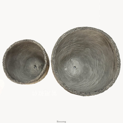 Set of 2 Large Round Magnesium Oxide Planters with Texture and Drainage Hole, Indoor and Outdoor