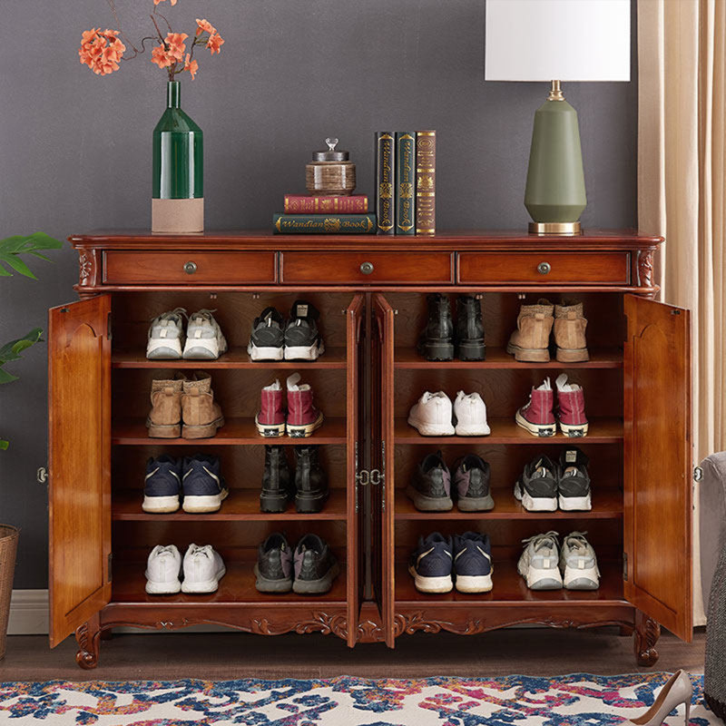Armoire à chaussures rétro en bois massif avec trois tiroirs