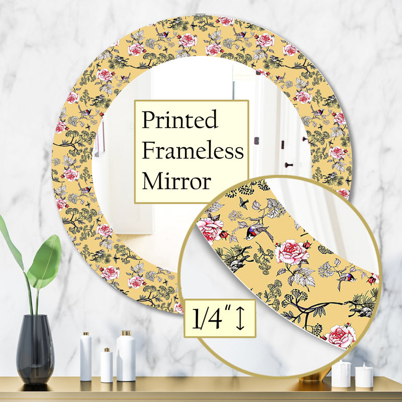 Miroir mural floral et oiseaux, H 31,5 po x l po