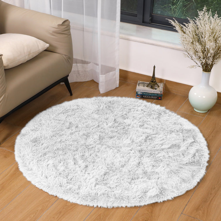 Tapis rond blanc moelleux - Accent à poils longs luxueux