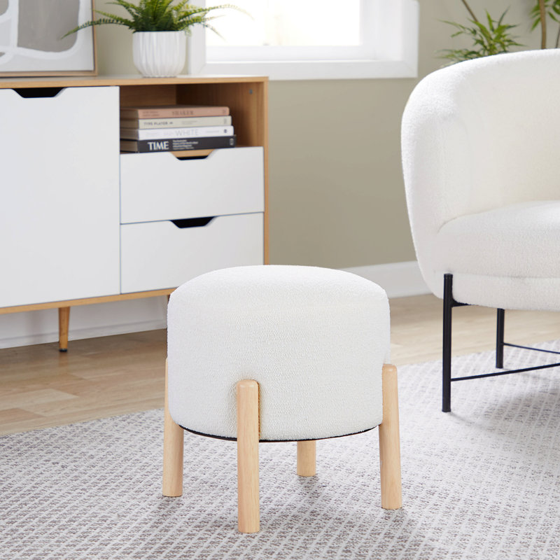 Repose-pieds contemporain, tissu / bois naturel - crème, Crème