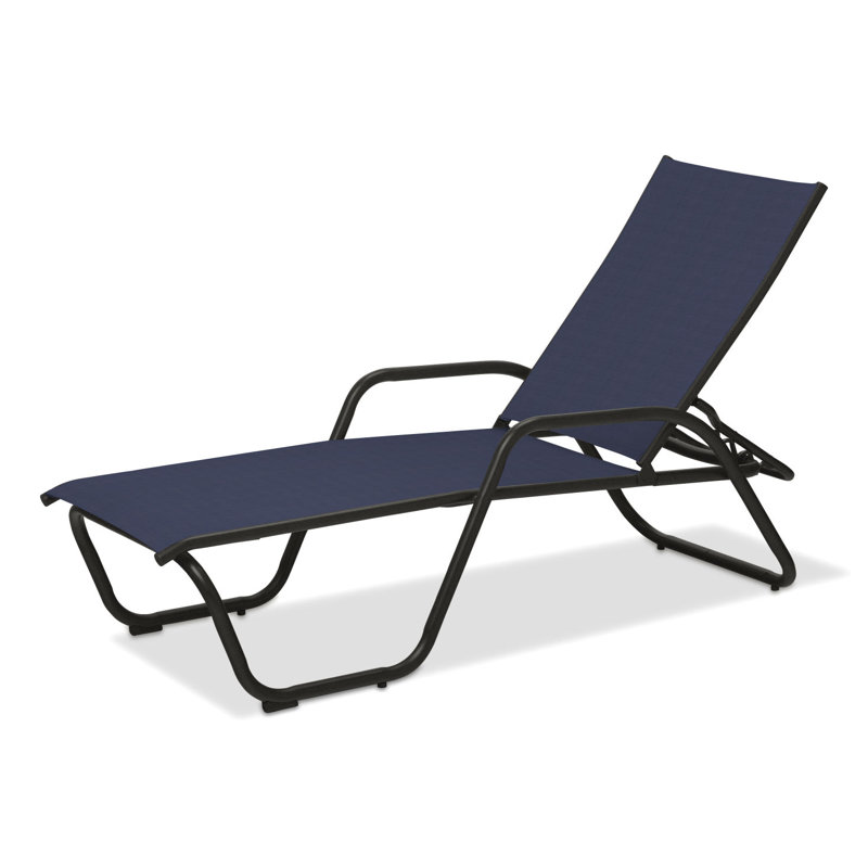 Outdoor Rust-Resistant Metal Chaise Lounge, Navy 13D Sunbrella®, Textured Graphite