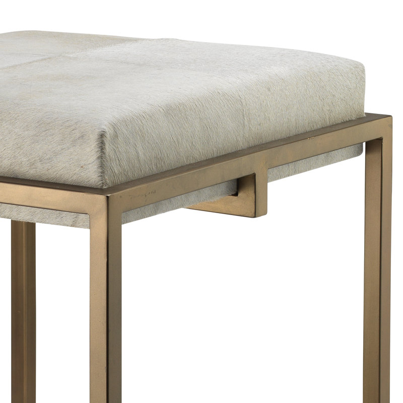 Art Deco Antique Brass Bar Stool with White Hide Cushion