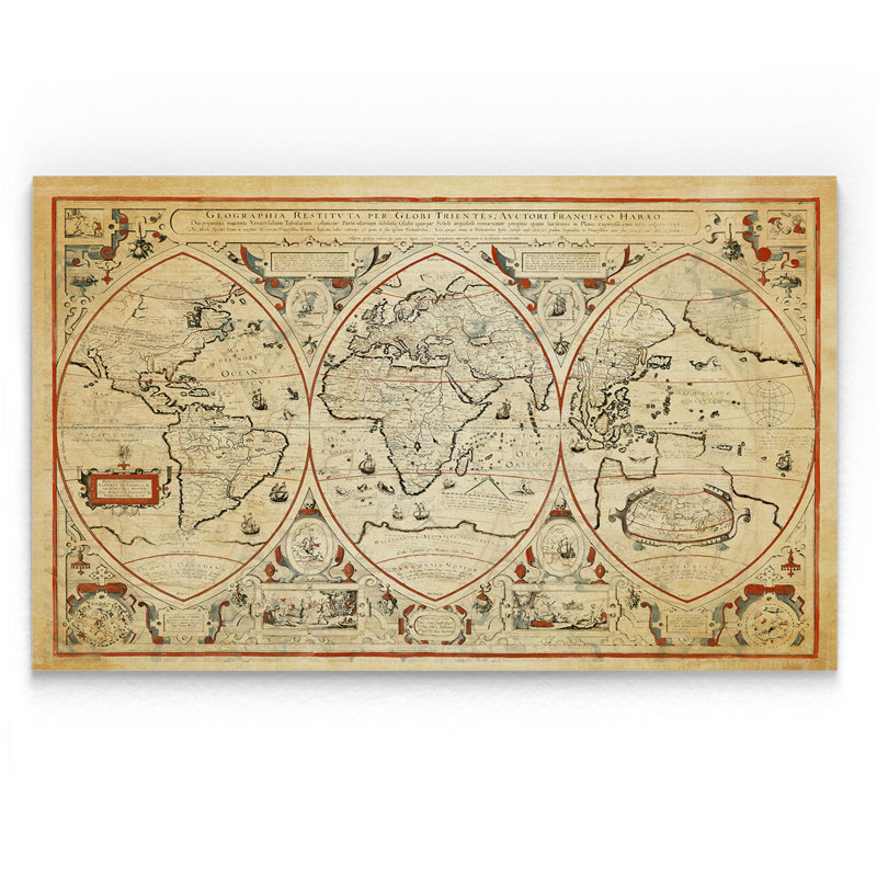 « rétro carte du monde iii », impression, H 12 po x l 18 po x P 1,5 po, Toile tendue