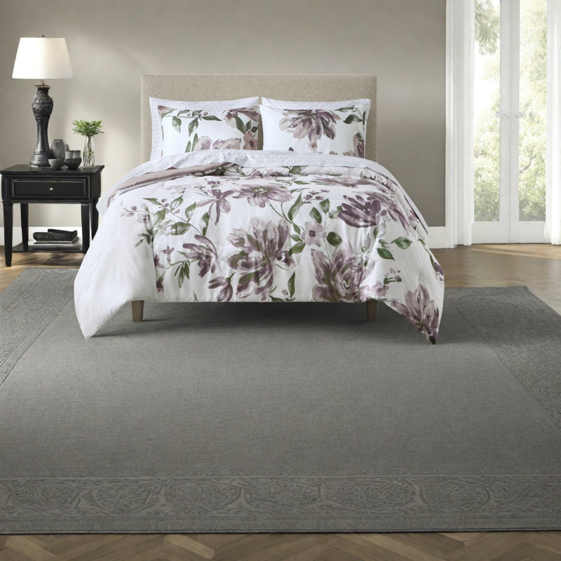 Mauve Polyester Bedding Sets, Floral Design For Modern Bedroom