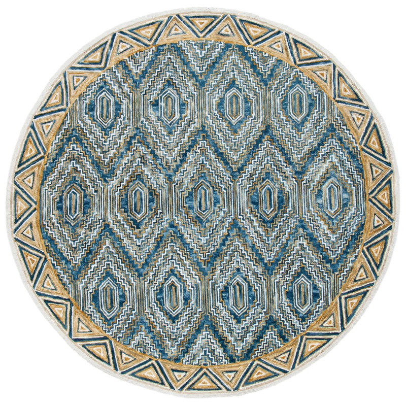 Hand-Tufted Artisan Blue Wool 36" Round Accent Rug