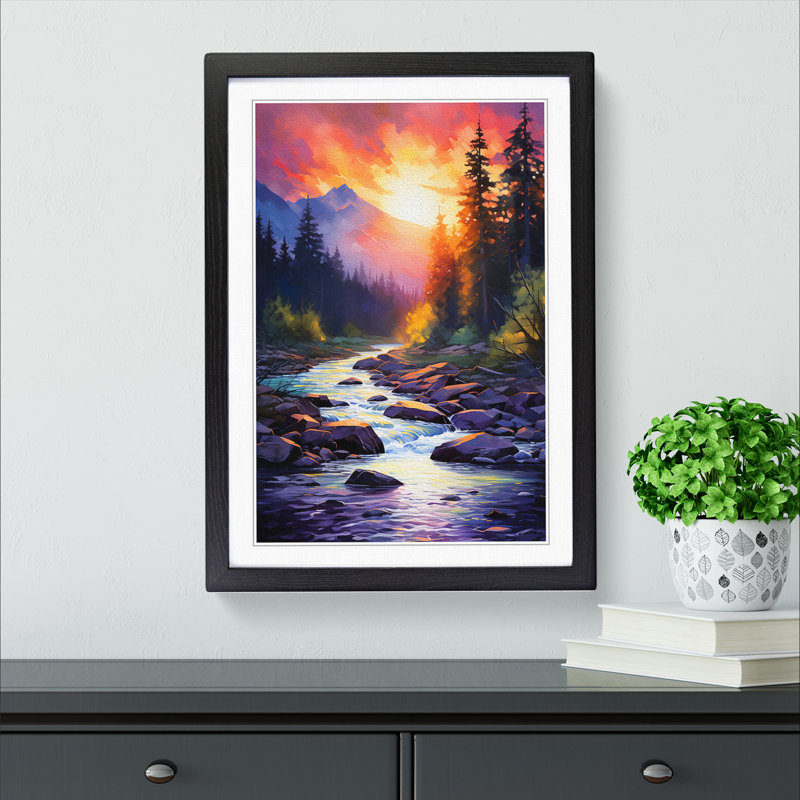 River Impressionism No.2 - Single Picture Frame Print on Wood, 64cm H x 46cm W x 2cm D, Black