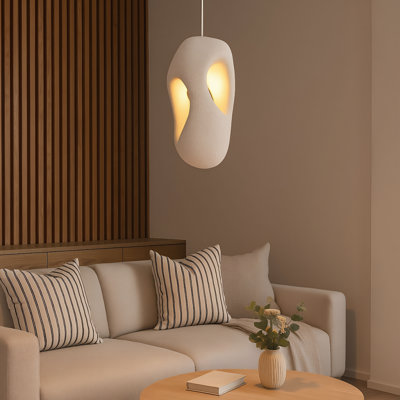 Luminaire suspendu Wabi Sabi L220, sculpture sculpturale en résine texturée blanche avec abat-jour irrégulier fabriqué à la main, compatible avec les luminaires à DEL E26, plafonnier minimaliste japonais moderne