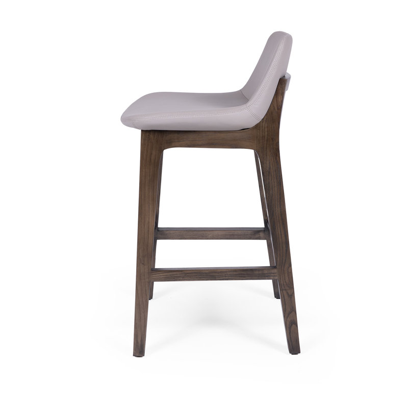 Modern Upholstered Counter Stool With Walnut Base