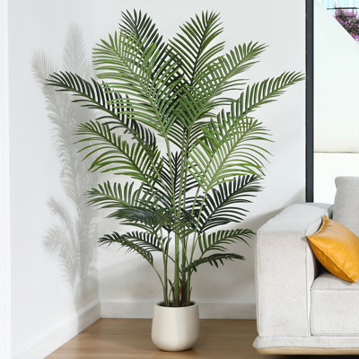 Adcock Faux Palm Plants with Round White Planter Pre Potted Fake Greenry Palm Tree for Home Decor