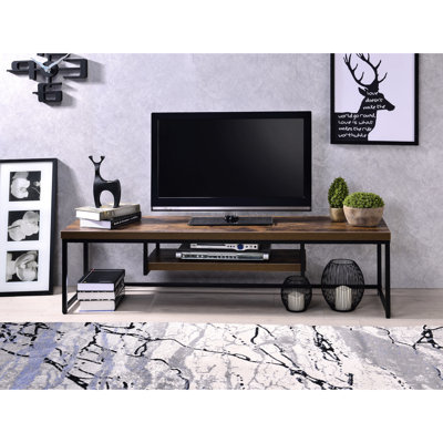 Stylish Appearance Weathered Oak And Black Metal Tv Stand For 50 Compact Sized & Tvs