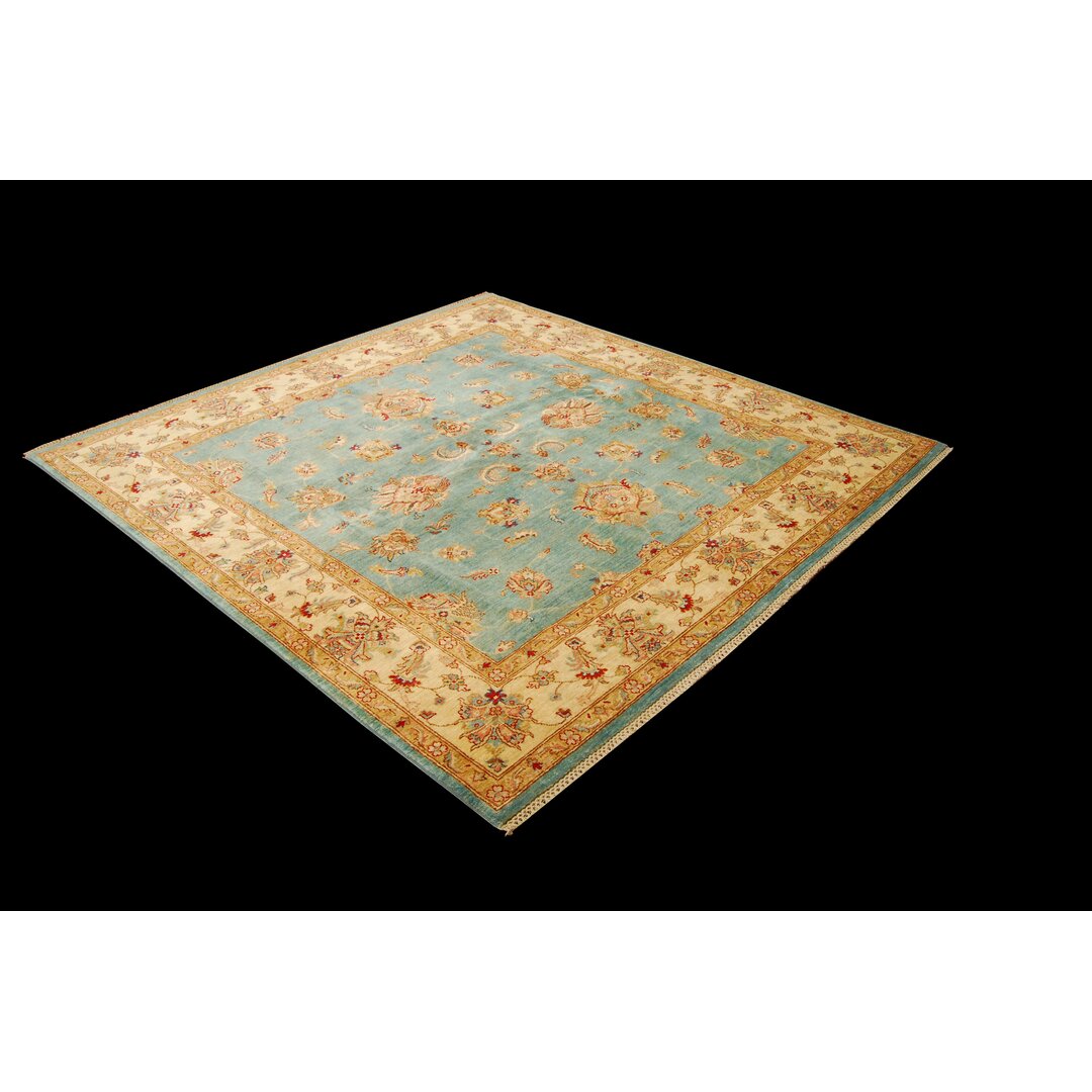 Teppich Maisy aus Wolle und Baumwolle in Beige/Blau