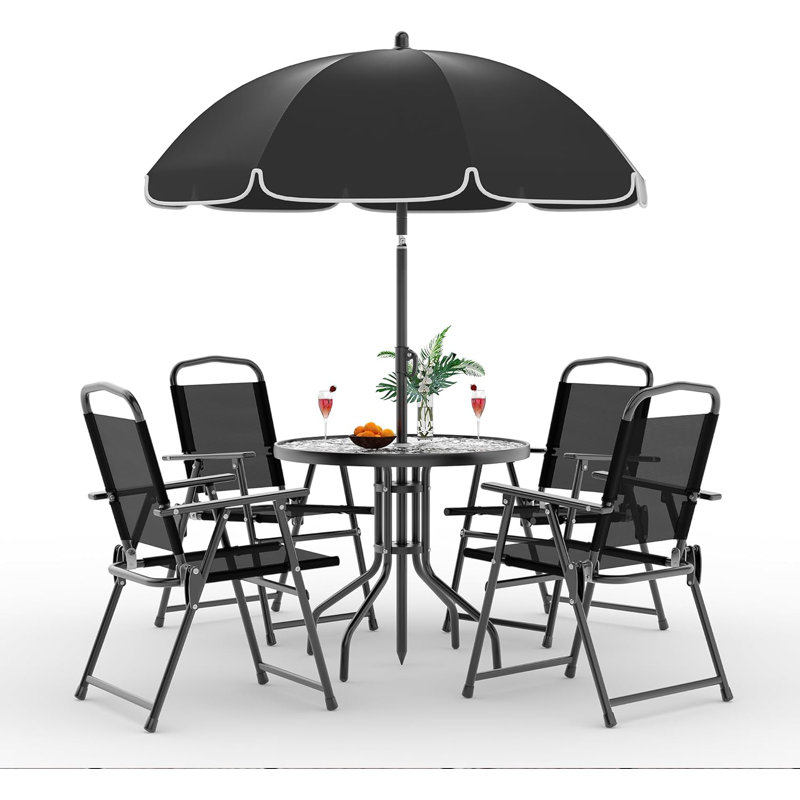 4 - Person Steel Patio Dining Set Round Table, Black