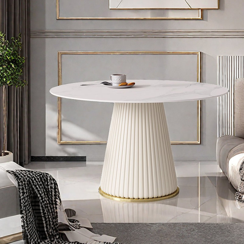 Kyley Round Metal Base Dining Table, 29.5"H x 51.2"L x 51.2"W