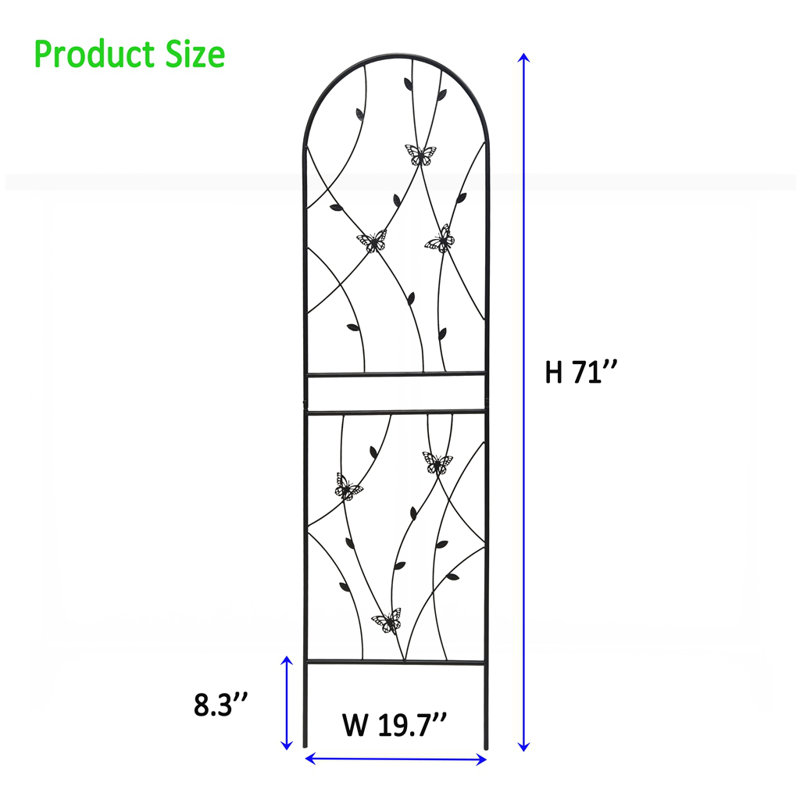 Paquet de 4 treillis de jardin en métal 71 po x 19,7 po antirouille pour plantes grimpantes, support à fleurs extérieur papillon noir