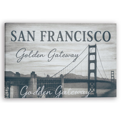 San Francisco - Golden Gateway, art mural sur toile sur fond de bois