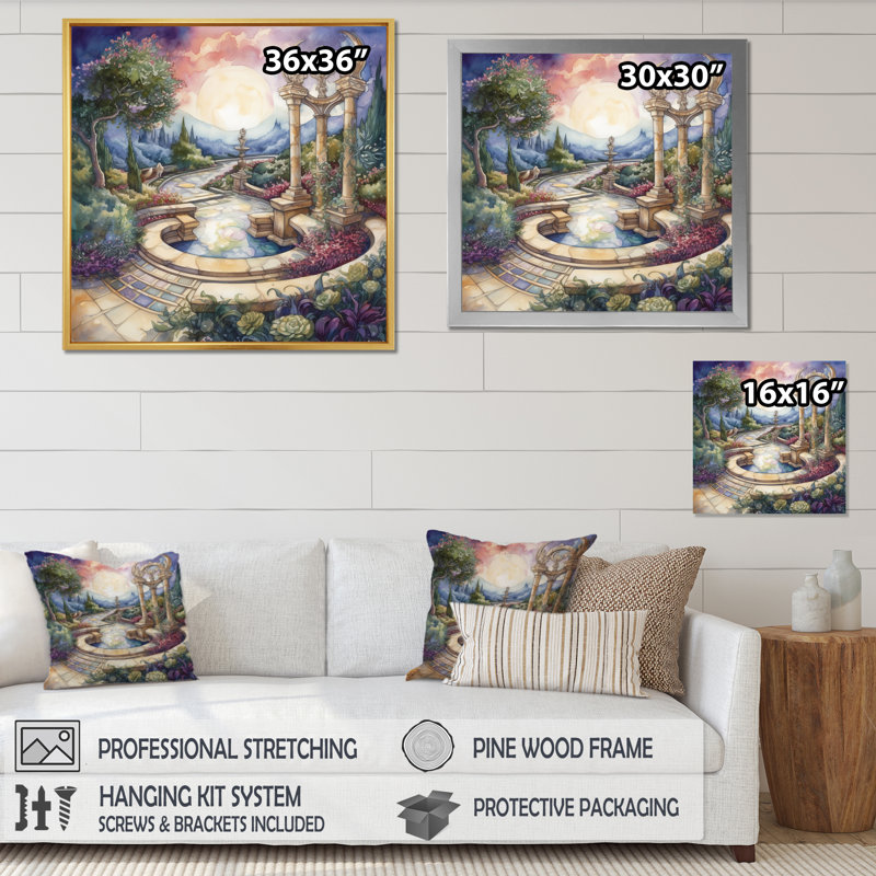 «Garden Oasis II», reproduction sur toile, H 30 po x l 30 po x P 1 po, Cadre simple noir
