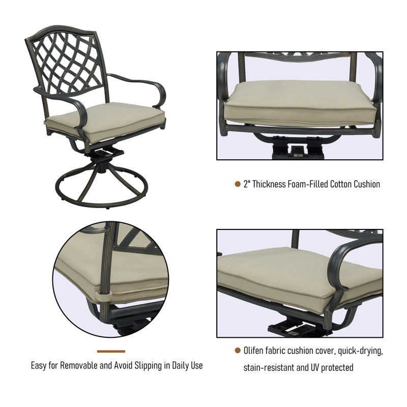 Chaises de bistro d'extérieur pivotantes avec coussin