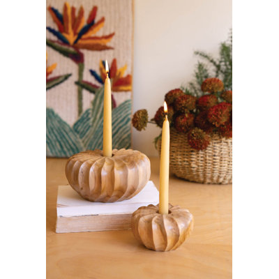 Ensemble de deux porte-bougies effilés en bois de teck