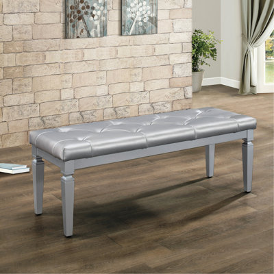 Banc de chambre en similicuir argenté avec coussin en mousse, mobilier intégré et