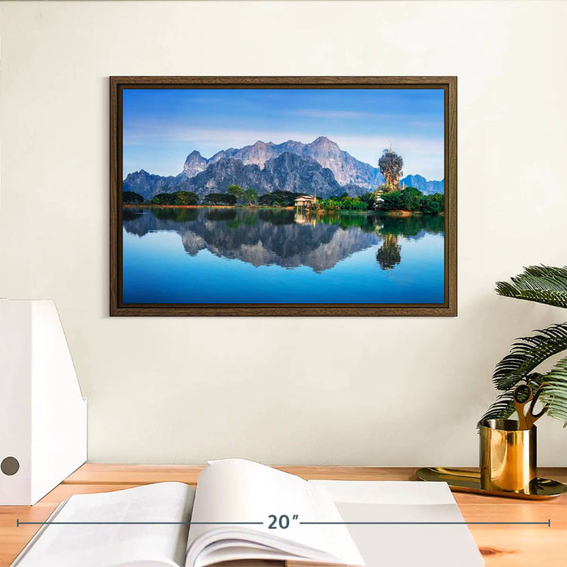 Temple bouddhiste Kyauk Kalap, 13 po x 9 po, Cadre flottant noyer
