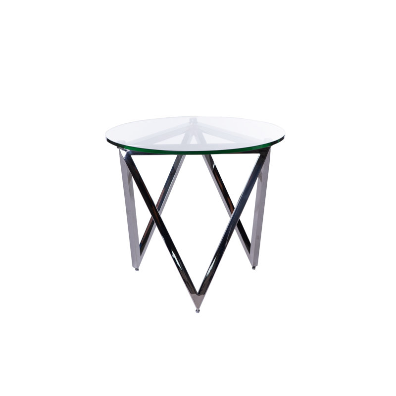 Table de bout en verre avec pieds croisés, Acier au chrome poli
