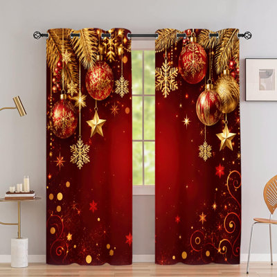 2 PCS rideaux occultants avec œillets, flocons de neige de Noël festifs et ornements imprimés en polyester, isolation thermique, réduction du bruit, protection de la vie privée, rideaux obscurcissants pour la chambre à coucher, salon, cuisine, intérieur