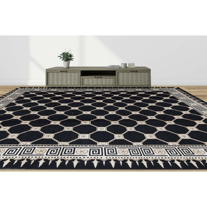 Hand-Knotted High-Quality Black and Beige Area Rug