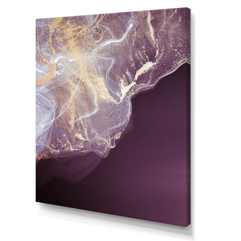 Art luxueux sur toile marbré de luxe mauve doré, H 20 po x l 12 po x P 1 po, Toile tendue