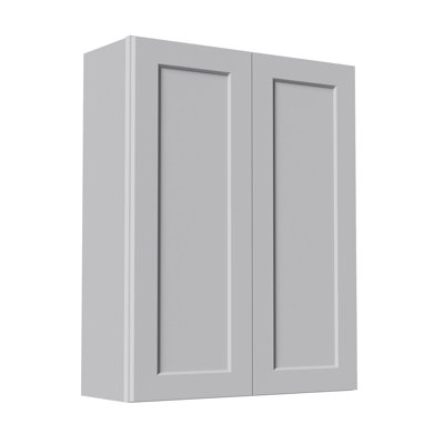 33 Inch Laundry Room Cabinets Wall Mounted, Solid Wood Over The Toilet Storage Cabinet, Bathroom Organizer Cabinets with 2 Shaker Door & Shelves, Easy to Assemble for Kitchen, Garage - light grey