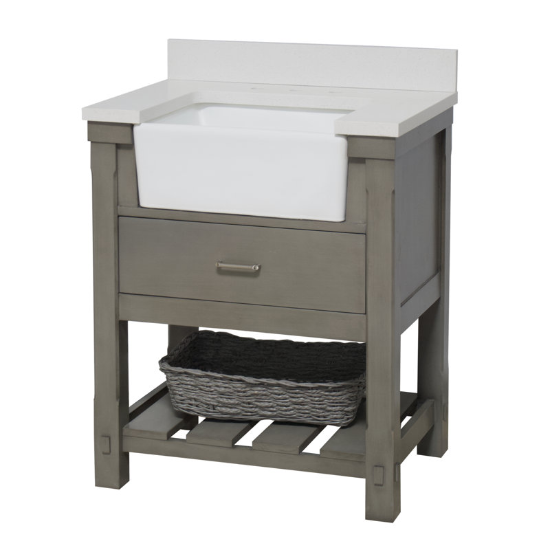 Weathered Gray 30'' Single Bathroom Vanity with Quartz Top