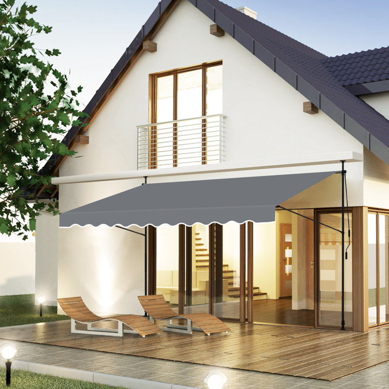 Dakota Fields 120cm W Polyester Cover Retractable Patio Awning, 300" H x 120" W x 8.7" D, Grey
