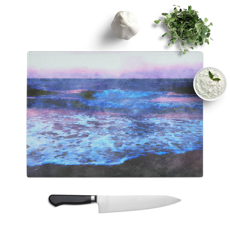 Tempered Glass Pretty Beach Sunset Chopping Board, 20 cm x 28.5 cm