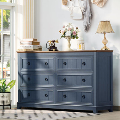 Dragonfly Pottery 54 Inch Wide Wood Dresser Chest of Drawers