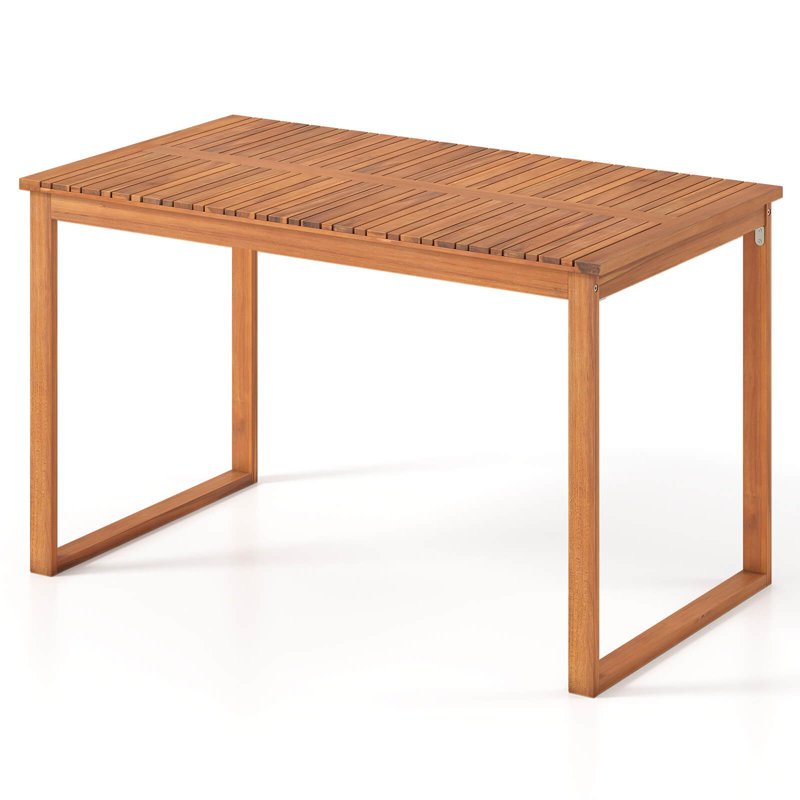 Outdoor Acacia Wood Dining Table, Rectangular Patio Table w/Slatted Tabletop