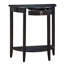 La console demi-lune noire est idéale pour le rangement et la décoration.