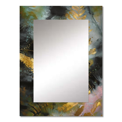 Gold Fern Whispers - Ferns Decorative Wall Mirror, Modern Mirror, Printed Metal Art