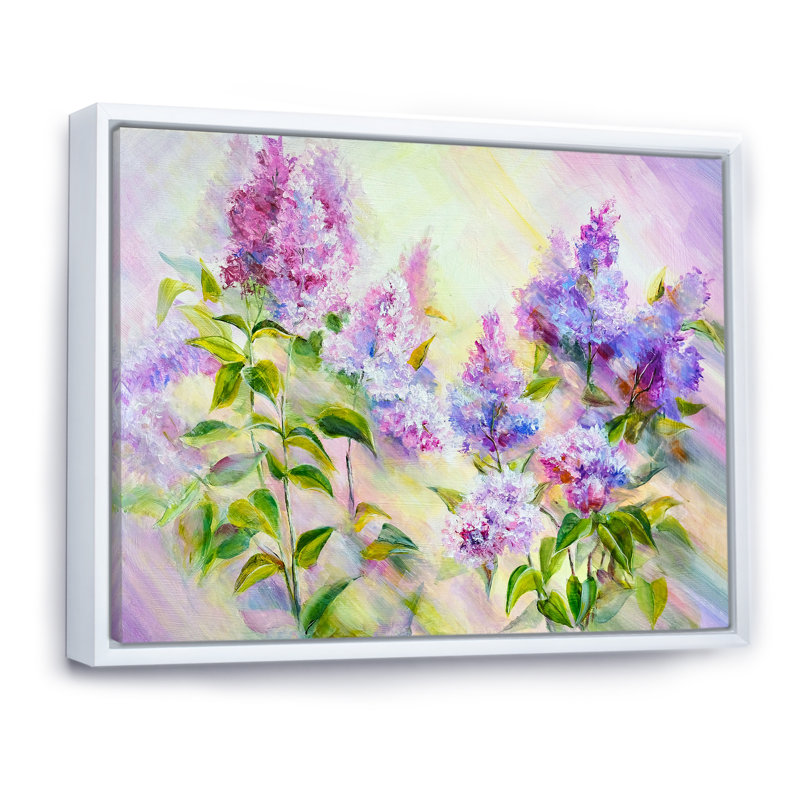 «Modern Modern Lilac Flowers», reproduction sur toile flottante, H 8 po x l 12 po x P 1 po, Cadre flottant blanc