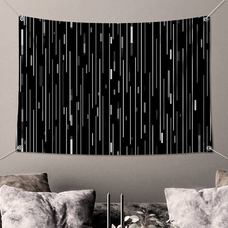 Tapisserie murale à rayures noires et blanches, H 50 po x l 60 po avec 4 œillets