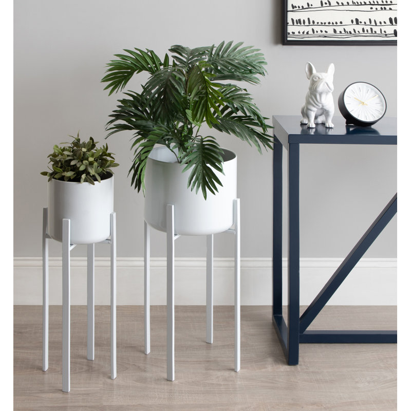 Ardeth Tess Metal Pot Planter (Set of 2), White
