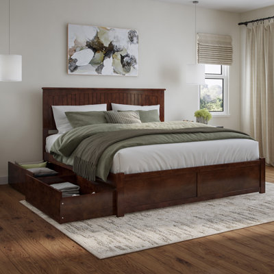Lit plateforme en bois massif avec pied de lit et tiroirs de rangement Nantucket